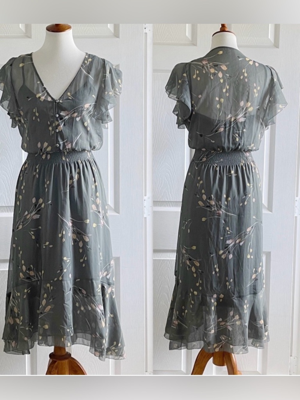 White House Black Market chiffon midi dress Size M - Picture 3 of 6